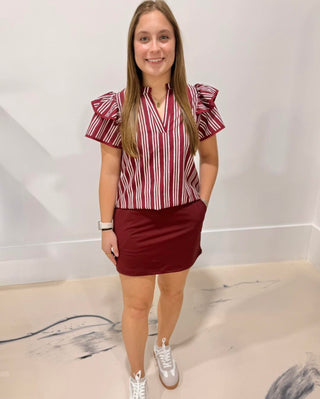 The Layla Flutter Sleeve Blouse - Maroon