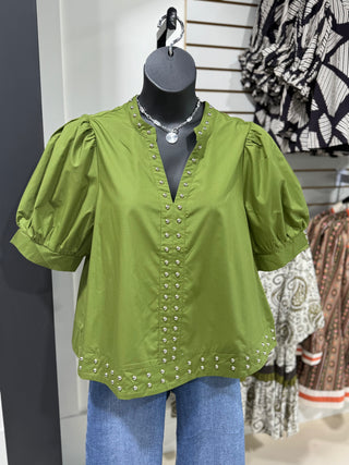 Curvy Date Night Blouse- Olive