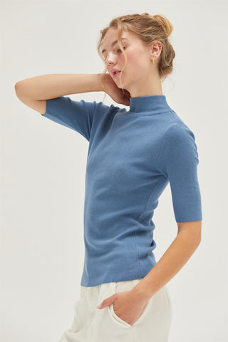Everyday Knit Top In Gray Blue