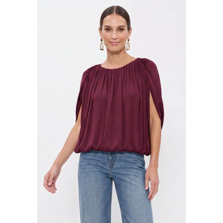 Grecian Drape Bubble Blouse- Wine
