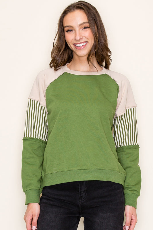 Crew Neck Long Sleeve Top- Green