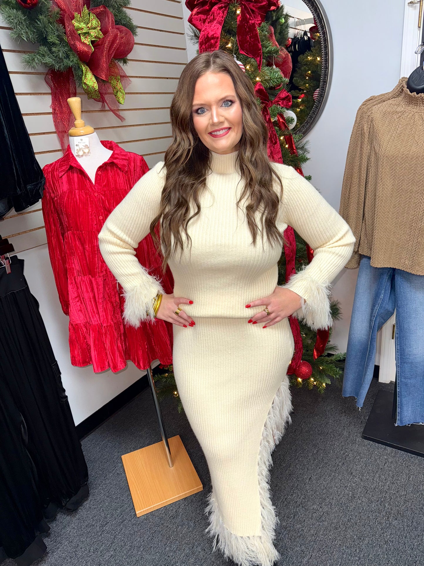 Feather Fringe Sweater In Cream