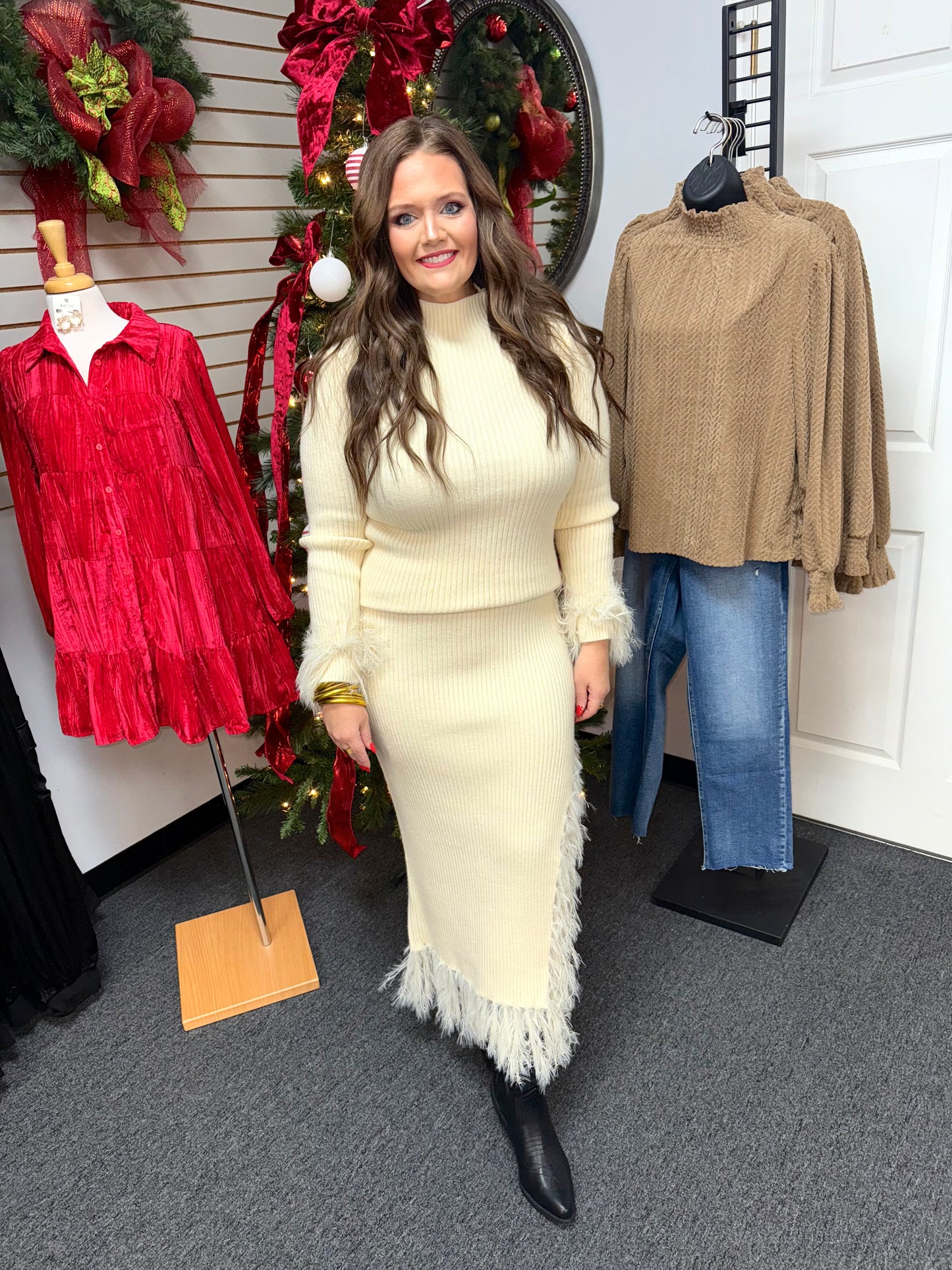 Feather Fringe Skirt- Cream