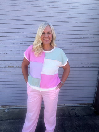 Ella Colorblock Top- Pink