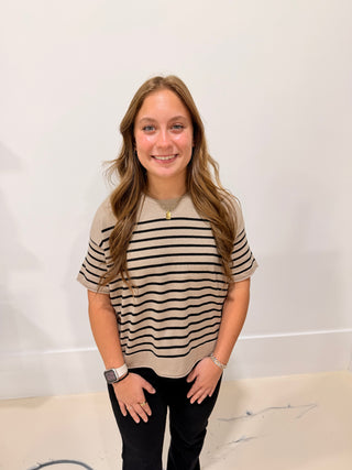 Signature Stripe Top- Dark Taupe