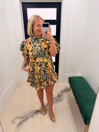 Blossom Belle Belted Mini Dress - Brown