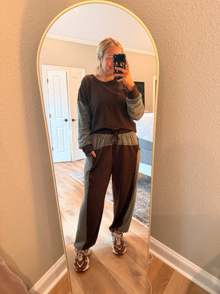 At Home Stripe Top- Brown