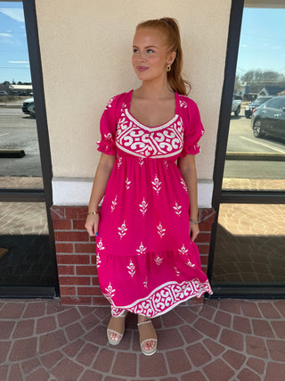 Spring Fling Midi Dress- Pink
