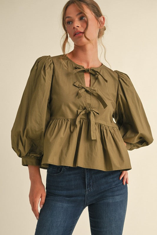 Bow Ties Top- Olive