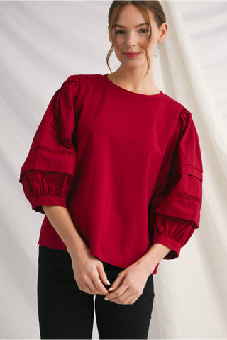 Kennedy Puff Sleeve Top- Burgundy