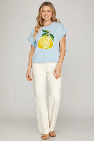 Lemon Print Knit Sweater
