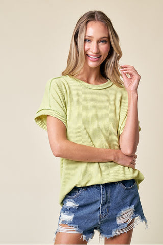 A New Day Ribbed Top- Lime