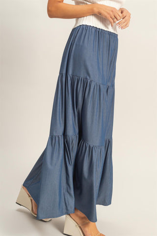 Living Lavish Tiered Skirt - Dark Denim