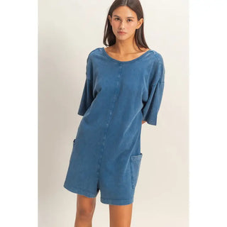 Staple Mineral Wash Romper- Navy