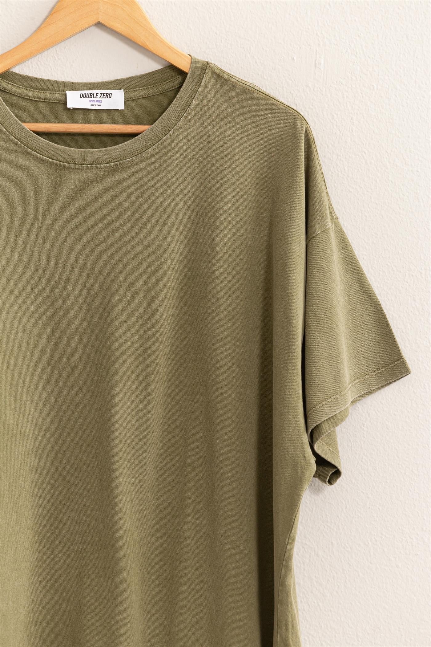 Oversized Distressed Tee- Moss