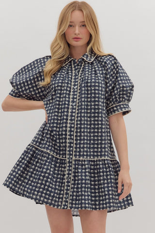 Geometric Mini Dress- Navy