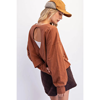 Cotton Slub Open Back Top- Chestnut