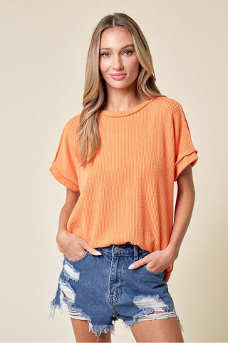 A New Day Ribbed Top- Orange