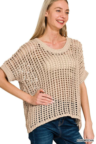 California Dreamin' Crochet Sweater- Ash Mocha