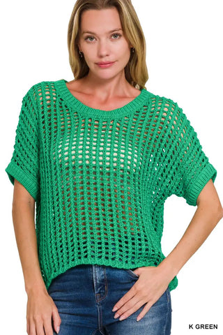 California Dreamin' Crochet Sweater- Green