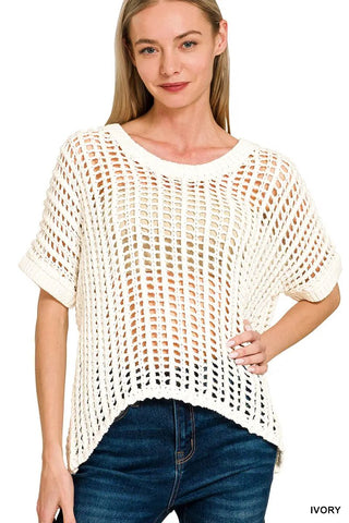 California Dreamin' Crochet Sweater- Ivory