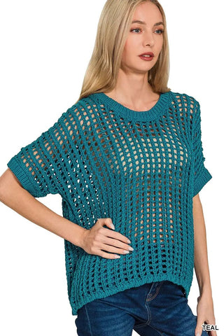 California Dreamin' Crochet Sweater- Teal