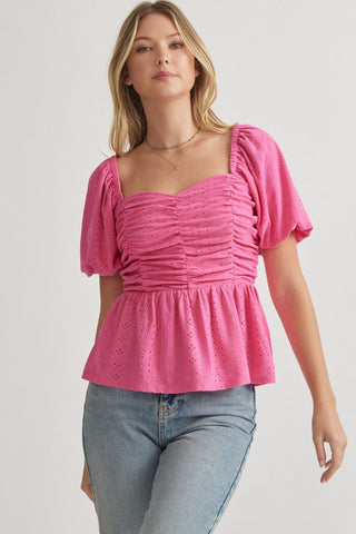 Eyelet Sweetheart Top- Pink