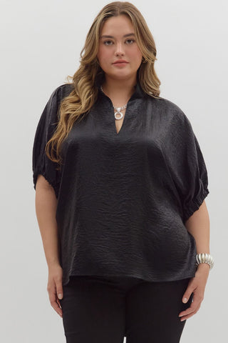 Curvy Metallic Blouse- Black
