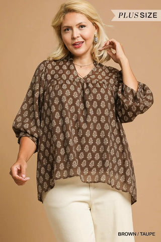 Curvy Autumn Days Blouse- Brown