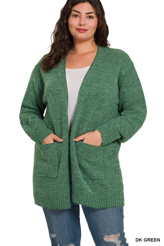 Curvy Open Front Cardigan- Green