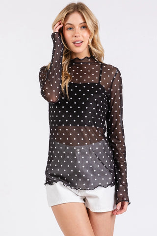 Polka Dot Mesh Top- Black