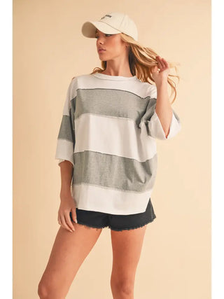 Polly Color Block Top- Gray
