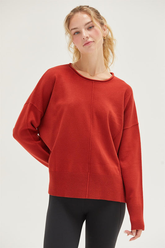 Drop Shoulder Sweater In Redwood