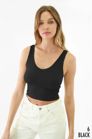 Reversible Ribbed Crop Top- Black