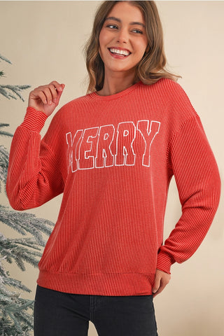 Ribbed Merry Top- Red