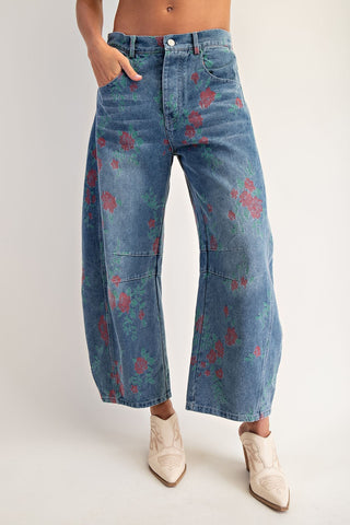 Rose Print Denim Jeans