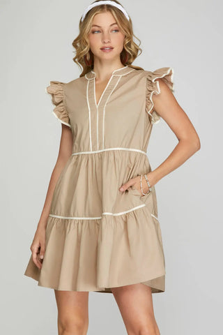 So Highschool Mini Dress- Taupe