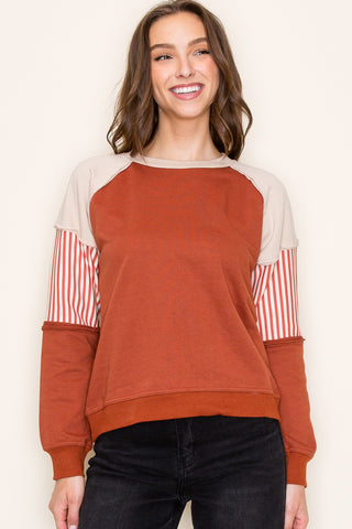 Crew Neck Long Sleeve Top- Rust