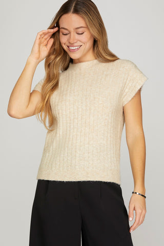 Ribbed Knit Sweater Top- Oatmeal