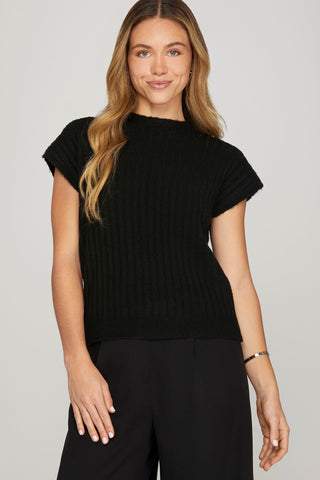 Ribbed Knit Sweater Top- Black