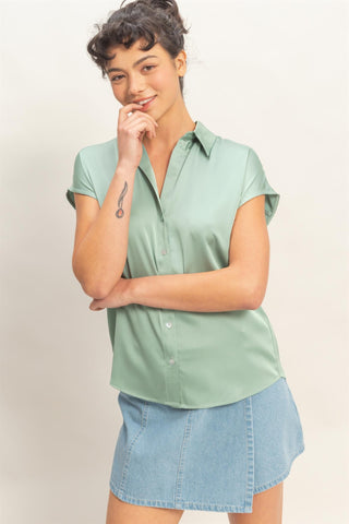 Key To Happiness Blouse- Sage Green