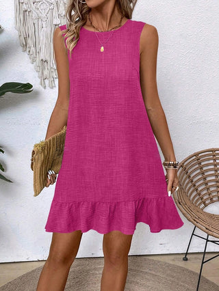 Ruffle Trim Halter Dress- Rose