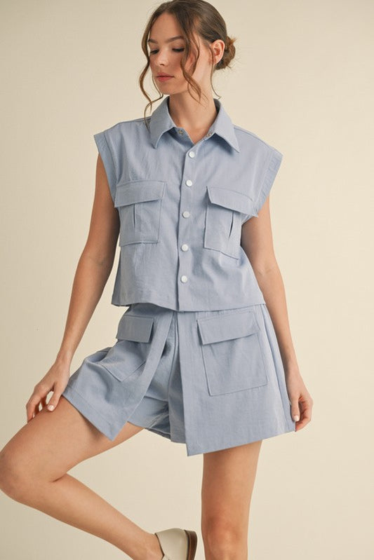 Solid Cropped Formal Set- Blue