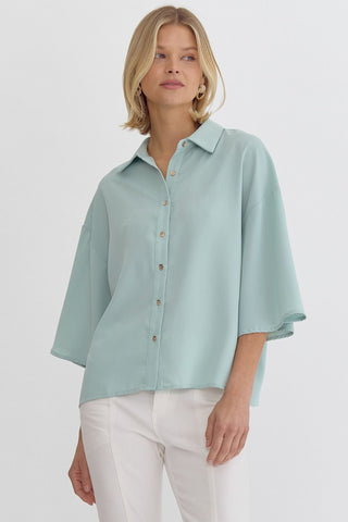 Solid Collared Top- Mint