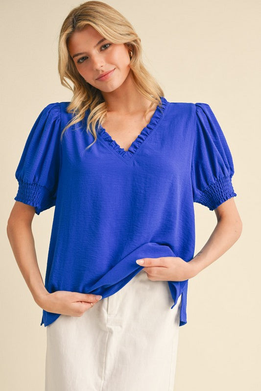 Solid Puff Sleeve Top- Royal Blue