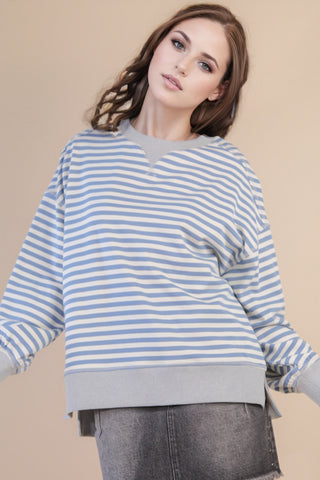 Standing On Stripes Top- Denim