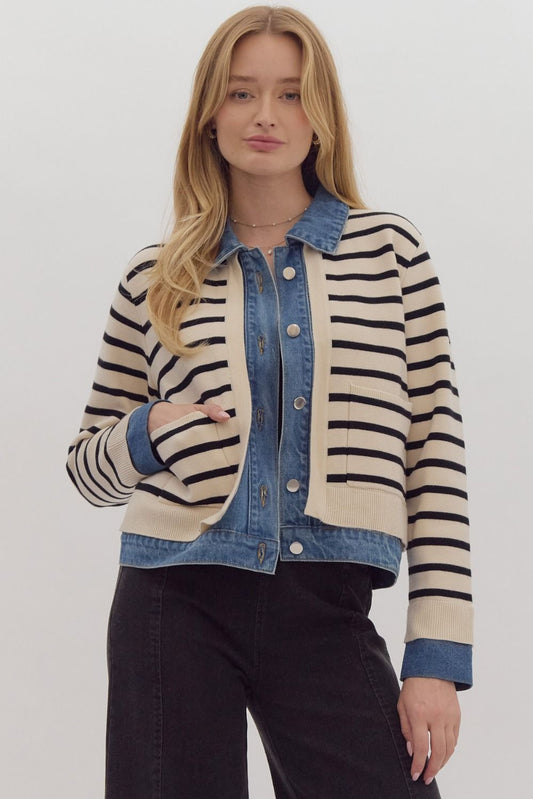 Striped Denim Cardigan