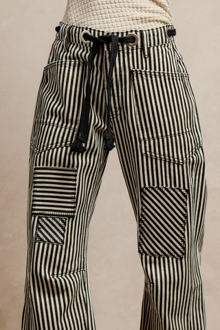 Striped Twill Barrel Pant- Black
