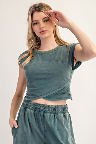 Mineral Wash Wrap Top- Teal
