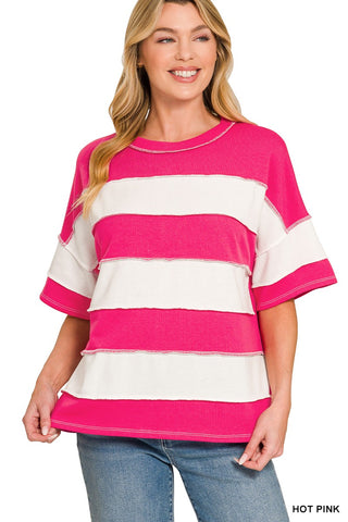 Terry Striped Top - Hot Pink